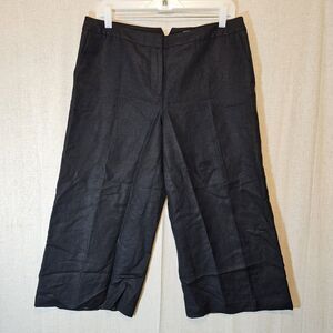 Karl Lagerfeld Wide Leg Capri Gaucho Lined Linen Blend Black Pants Cropped 10